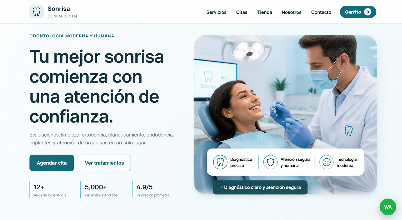 Muestra de página web para clínica dental